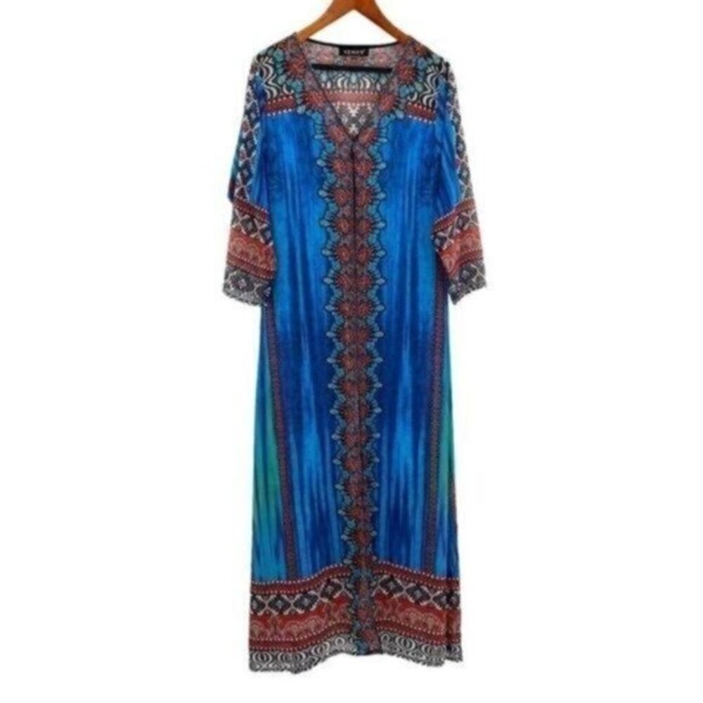Venus Rhinestone Embellished Beach Maxi Coverup Duster
